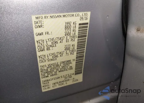 2016 Nissan Titan Xd S Diesel из США, поврежденный, VIN 1N6BA1F11GN517524